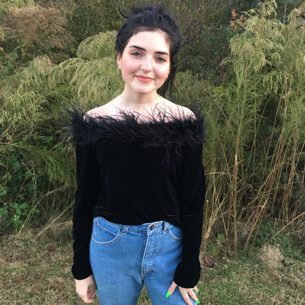 Vintage Black Velvet Fluffy Neck Sweater